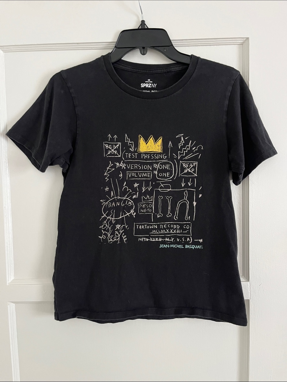 Uniqlo Black Short-Sleeve Tee with Yellow Crown Graphic